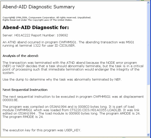 Abend-AID for CICS Diagnostic Report (Part 1)